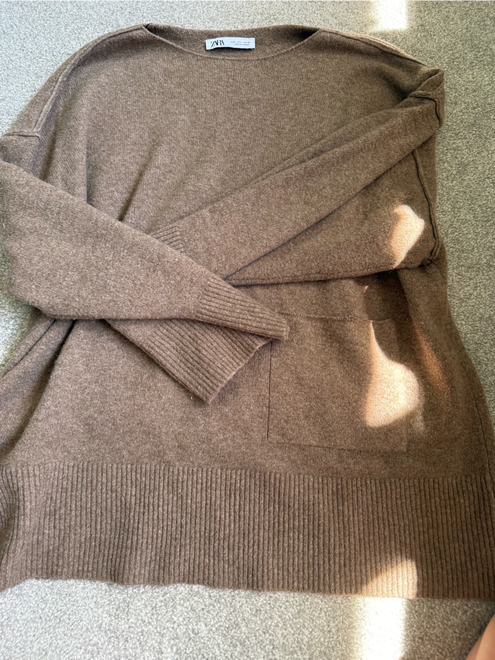 Zara Brown Knit Sweater with Pocket